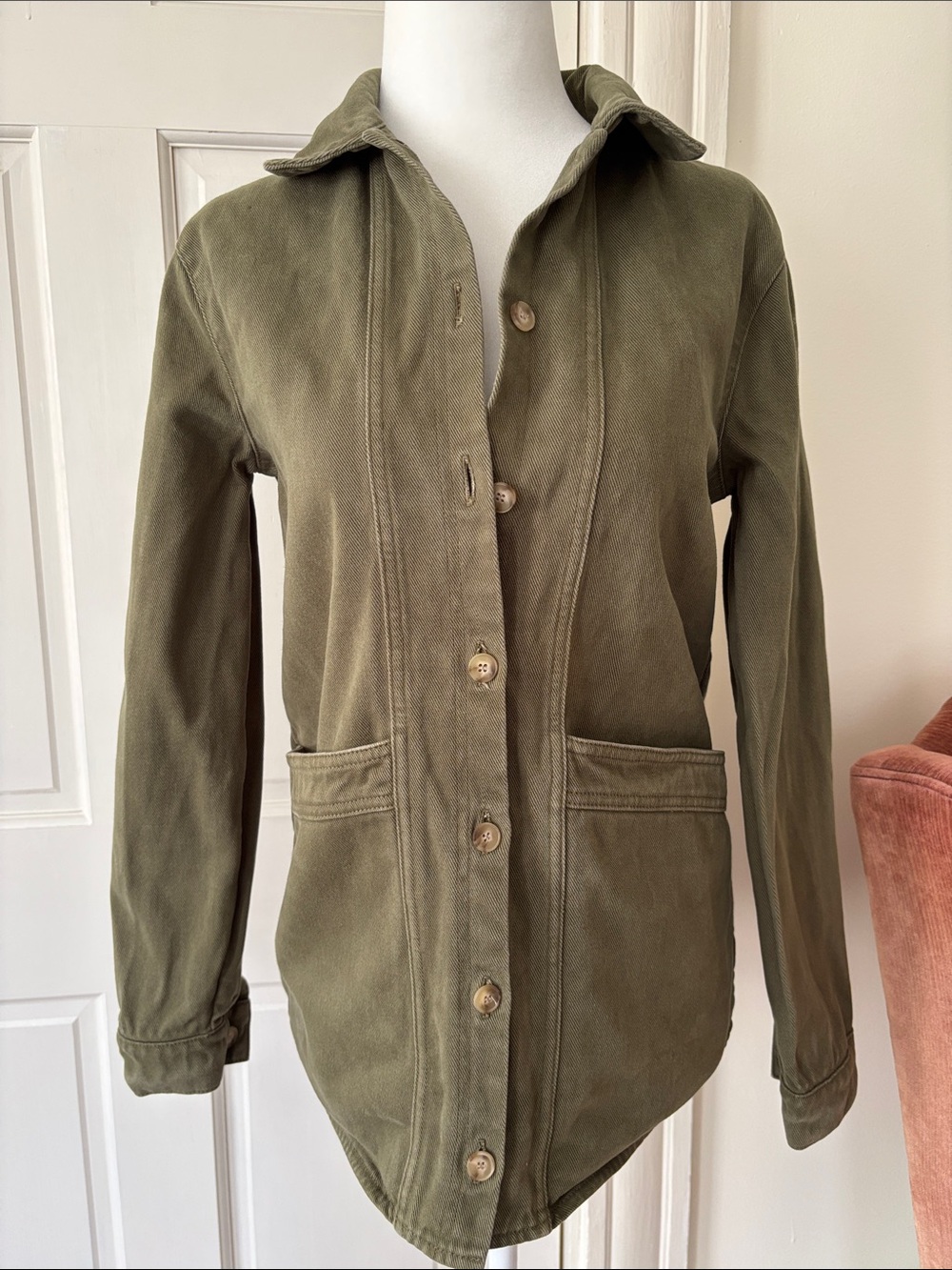 Sezane Will XXS Olive denim Utility Jacket with Button Front chore jacket - Picture 3 of 11